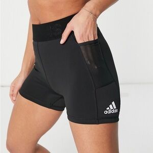 Adidas biker shorts with branded waistband and pockets - black